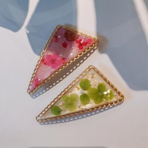 Hair Snap Clips, Tibetan Style, with Dried Flower & Plastic Pearl, Triangle, fashion jewelry & for woman & epoxy gel, more colors for choice, Bottom spring clip: 5cm, Sold By PC