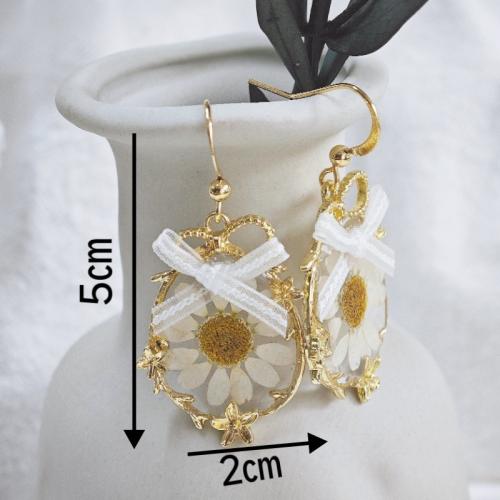 Tibetan Style Drop Earring, with Dried Flower, fashion jewelry & for woman & epoxy gel, Sold By Pair