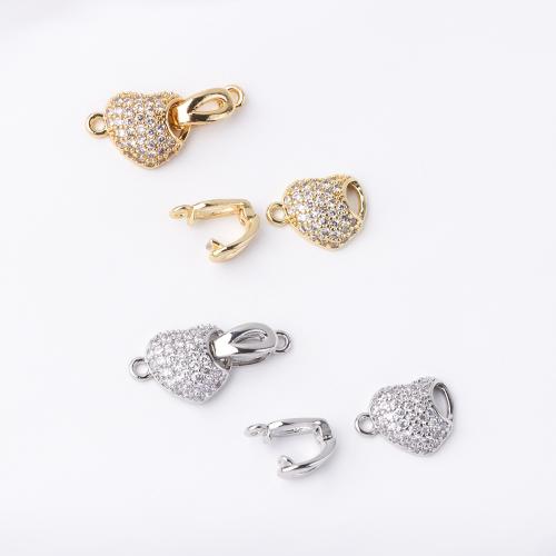 Brass Hook and Eye Clasp, Heart, plated, DIY & with rhinestone, more colors for choice, nickel, lead & cadmium free, Sold By PC