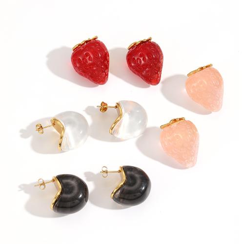 Resin Earring, with 304 Stainless Steel, fashion jewelry, more colors for choice, Sold By Pair