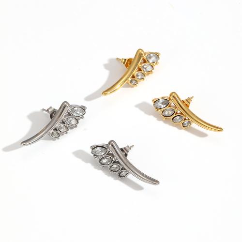 Stainless Steel Stud Earrings, 304 Stainless Steel, plated, fashion jewelry & micro pave cubic zirconia, more colors for choice, Sold By Pair