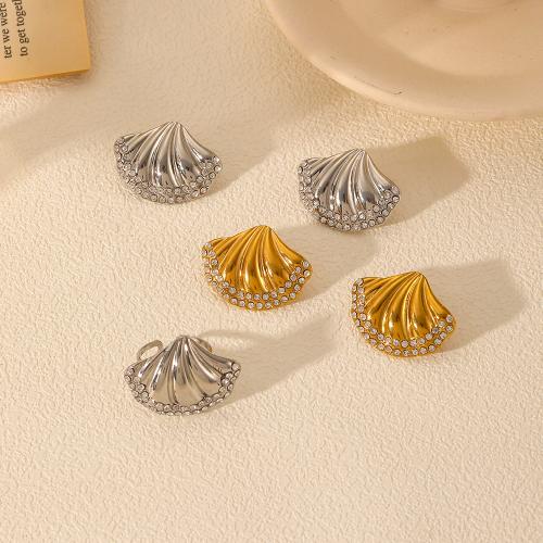 Stainless Steel Stud Earrings, 304 Stainless Steel, Shell, plated, fashion jewelry & with rhinestone, more colors for choice, Sold By Pair