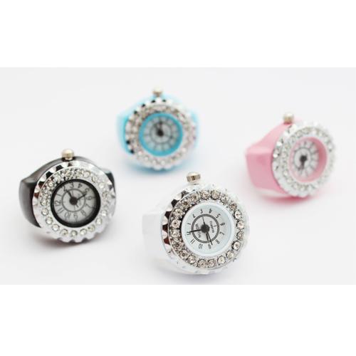 Tibetan Style Finger Ring Watch, with Glass & 304 Stainless Steel, Round, plated, for woman & with rhinestone, Random Color, 20.50x8mm, Sold By PC