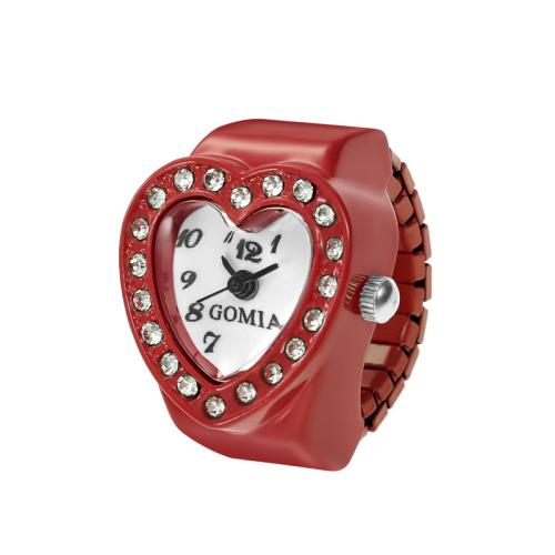 Tibetan Style Finger Ring Watch, with Glass, Heart, plated, adjustable & for woman & with rhinestone, more colors for choice, 20mm, US Ring Size:6-8, Sold By PC