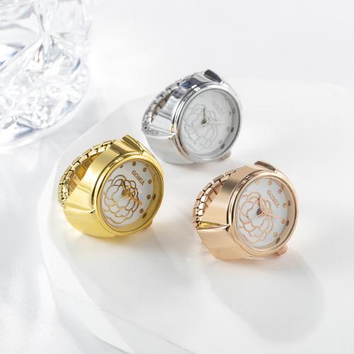 Tibetan Style Finger Ring Watch, with Glass, Round, plated, fashion jewelry & with flower pattern & for woman, more colors for choice, 20mm, US Ring Size:6-8, Sold By PC