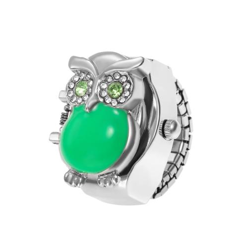 Tibetan Style Finger Ring Watch, with Glass & 304 Stainless Steel, Owl, plated, Unisex & enamel & with rhinestone, Random Color, 20mm, US Ring Size:4.5-9, Sold By PC