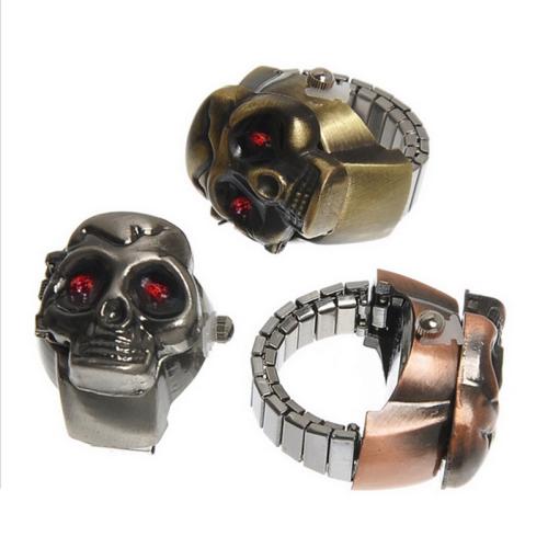 Tibetan Style Finger Ring Watch, Skull, plated, adjustable & for man & with rhinestone, Random Color, 25x8mm, US Ring Size:4.5-9, Sold By PC
