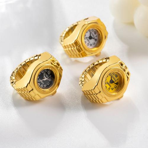 Zinklegierung Fingerring Uhr, mit Glas & 304 Edelstahl, goldfarben plattiert, unisex & verschiedene Stile für Wahl, 19mm, Größe:5-9, verkauft von PC