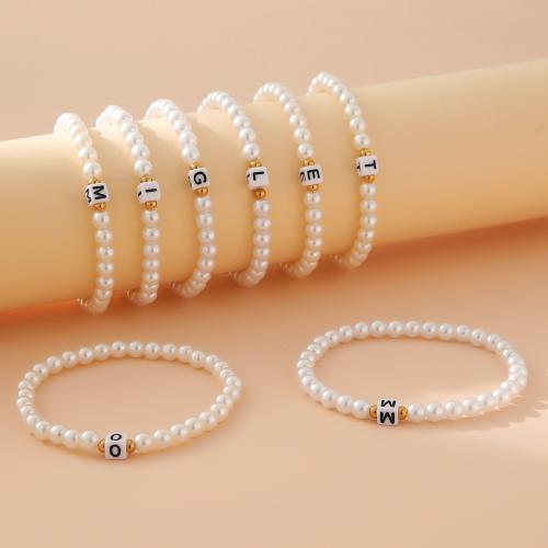 perlas de resina Pulsera, con aleación de zinc & Acrílico, Carta del alfabeto, hecho a mano, diferentes estilos para la opción & para mujer, longitud:aproximado 7 Inch, Vendido por UD