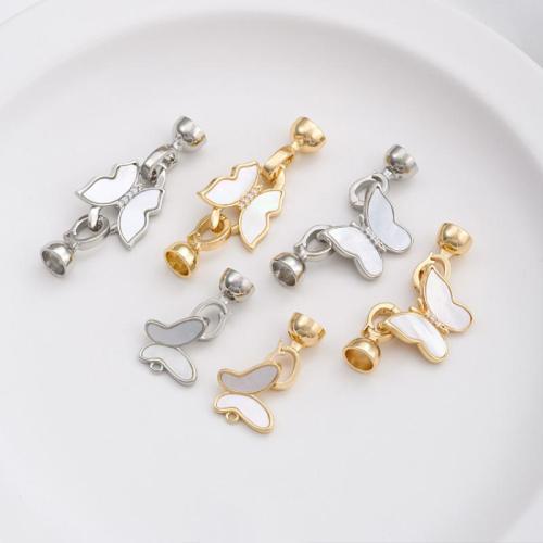 Brass Clasp, with White Shell, plated, 2 pieces & DIY & different styles for choice & micro pave cubic zirconia, more colors for choice, Model A: Butterfly width 14mm, height 12mm, buckle total length 27mm; Model B: Butterfly width 17mm, height 15mm, buckle total length 40mm. Model C: Butterfly width 14mm, height 16mm, buckle total len, Sold By Set