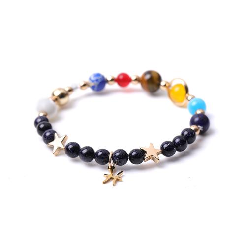 Bracelets de pierres précieuses, pierre gemme, avec fil élastique & laiton, fait à la main, bijoux de mode & constellation bijoux & unisexe, multicolore, Vendu par PC