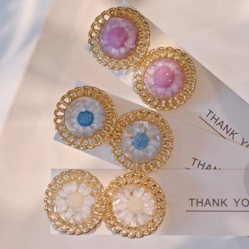 Tibetan Style Stud Earring, with Dried Flower, fashion jewelry & for woman & epoxy gel, more colors for choice, Sold By Pair