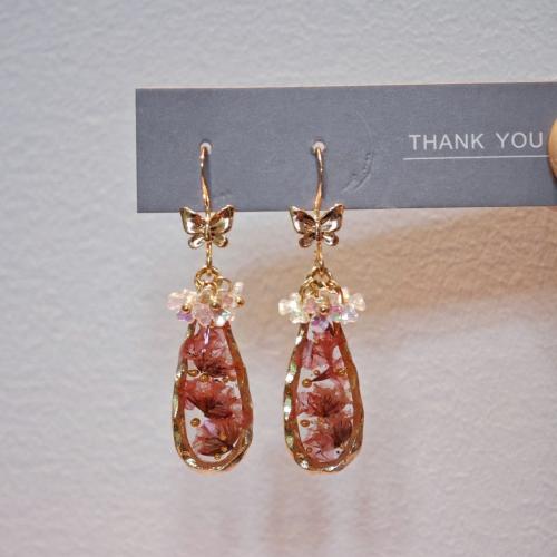 Tibetan Style Drop Earring, with ABS Plastic Pearl & Dried Flower & Plastic, fashion jewelry & for woman & epoxy gel, Sold By Pair