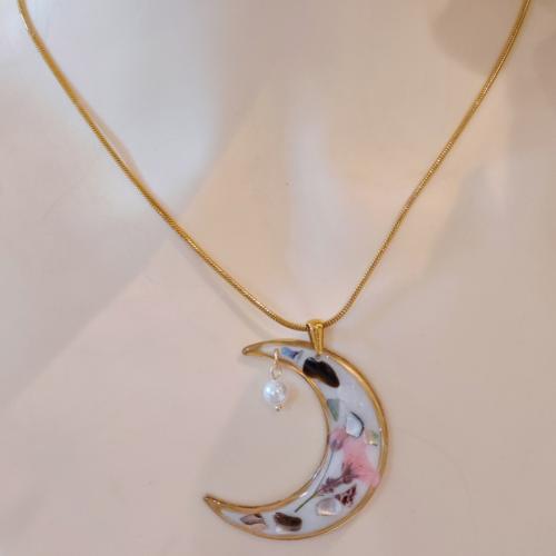 Stainless Steel Necklace, with ABS Plastic Pearl & Dried Flower & Shell, fashion jewelry & for woman & epoxy gel, Sold By PC