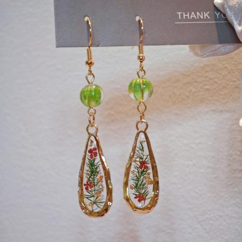 Tibetan Style Drop Earring, with Dried Flower & Resin, fashion jewelry & for woman & epoxy gel, Sold By PC