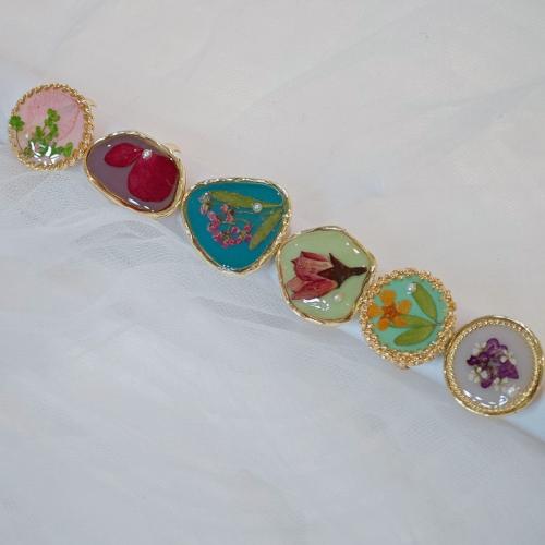 Zinklegierung Open -Finger-Ring, mit ABS-Kunststoff-Perlen & Getrocknete Blumen, Modeschmuck & für Frau & Epoxy Aufkleber, verkauft von PC