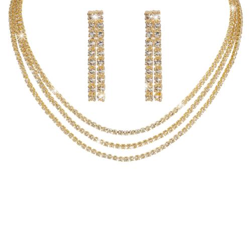 Messing Schmuckset, Ohrring & Halskette, Modeschmuck & für Frau & mit Strass, keine, verkauft von PC