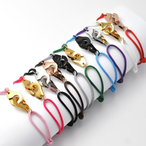 304 Stainless Steel Bracelet, with Polyester Cord, Handcuffs, Unisex & adjustable, more colors for choice, Length:Approx 6-10 Inch, Sold By PC