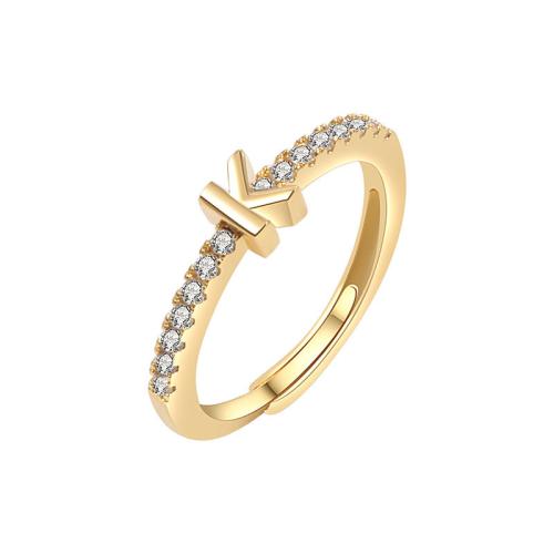 Brass Cuff Finger Ring, Alphabet Letter, plated, different designs for choice & micro pave cubic zirconia & for woman, more colors for choice, US Ring Size:6, Sold By PC