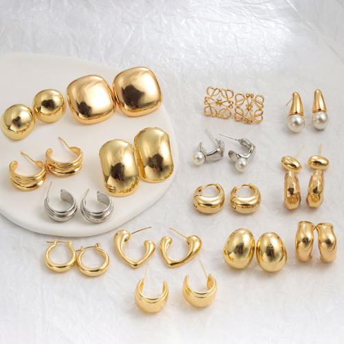 Brass Stud Earring, with Plastic Pearl, plated, different styles for choice & for woman, Sold By Pair