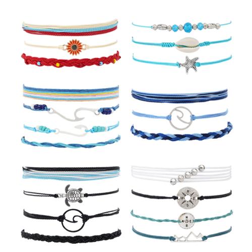 Tibetan Style Bracelet Set, with Wax Cord, plated, different styles for choice & for woman, Length:Approx 6.3-10.6 Inch, Sold By Set
