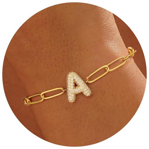 Tibetan Style Bracelet, Alphabet Letter, gold color plated, different styles for choice & for woman & with rhinestone, Length:Approx 6-8 Inch, Sold By PC