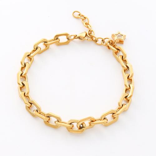 Acier inoxydable 304 bracelet, avec 1.4inch chaînes de rallonge, Placage de couleur d'or, unisexe & styles différents pour le choix & pavé de micro zircon, Longueur:Environ 6.9 pouce, Vendu par PC