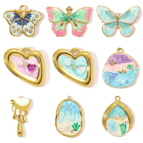 Colgantes de Acero Inoxidable, acero inoxidable 304, con Perlas plásticas, chapado en color dorado, Bricolaje & esmalte & con diamantes de imitación, más colores para la opción, 3PCs/Bolsa, Vendido por Bolsa