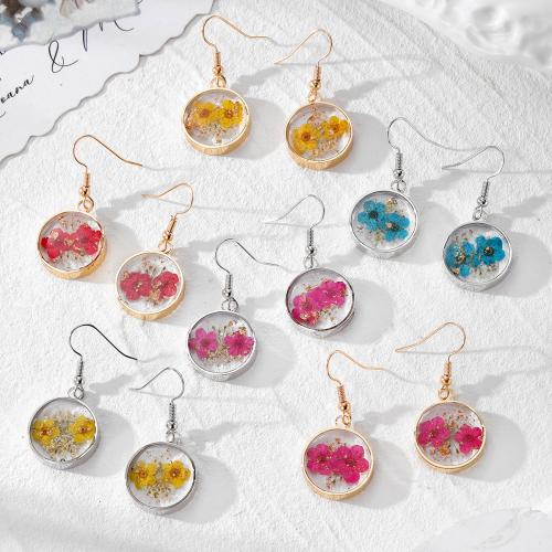 Brass Drop Earring, Plastic, with Dried Flower & Brass, epoxy gel, fashion jewelry, more colors for choice, Sold By Pair