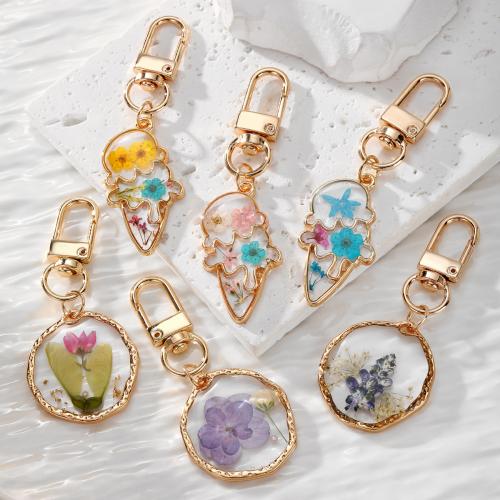 Llaveros, Plástico, con Flores secas & aleación de zinc, engomada de gota, Bricolaje, más colores para la opción, Vendido por UD