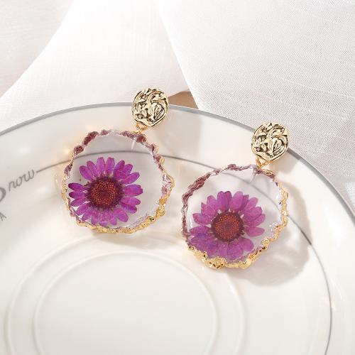 Tibetan Style Drop Earrings, Plastic, with Dried Flower & Tibetan Style, epoxy gel, fashion jewelry, more colors for choice, 30x45mm, Sold By Pair