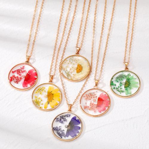 Tibetan Style Sweater Chain Necklace, Plastic, with Dried Flower & Tibetan Style, epoxy gel, fashion jewelry, more colors for choice, Sold By PC