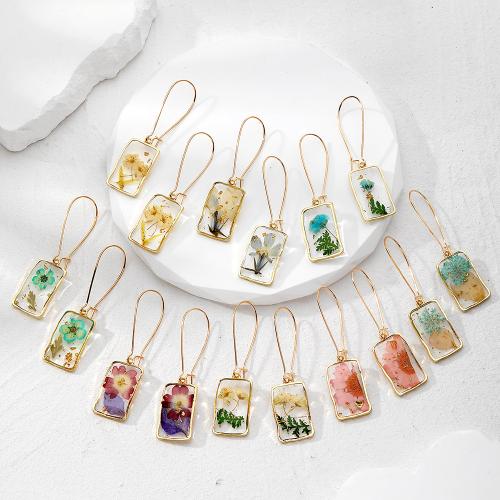 Tibetan Style Drop Earrings, Plastic, with Dried Flower & Tibetan Style, epoxy gel, fashion jewelry, more colors for choice, Sold By Pair