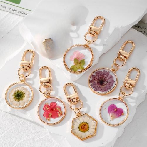 Llaveros, Plástico, con Flores secas & aleación de zinc, engomada de gota, Bricolaje, más colores para la opción, Vendido por UD