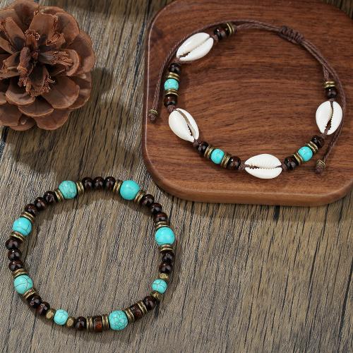Fashion Bracelet & Bangle Jewelry, Wood, with Turquoise & Tibetan Style, handmade, fashion jewelry, more colors for choice, Sold By Strand
