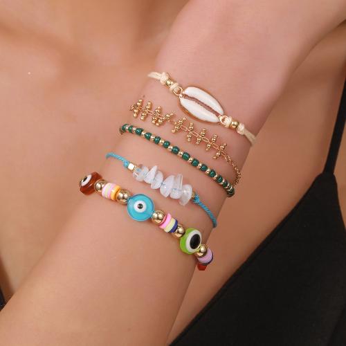 Fashion Bracelet & Bangle Jewelry, Tibetan Style, with Seedbead & Polymer Clay & Shell, fashion jewelry, more colors for choice, 5PCs/Strand, Sold By Strand