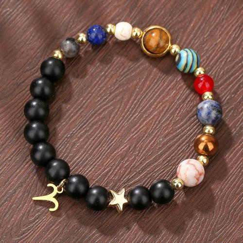 Gemstone Bracelets, Natural Stone, with Tibetan Style, 12 Signs of the Zodiac, fashion jewelry, more colors for choice, Sold By Strand