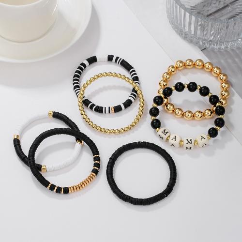 Fashion Bracelet & Bangle Jewelry, Polymer Clay, with Wood & Tibetan Style, gold color plated, fashion jewelry, more colors for choice, 7PCs/Set, Sold By Set