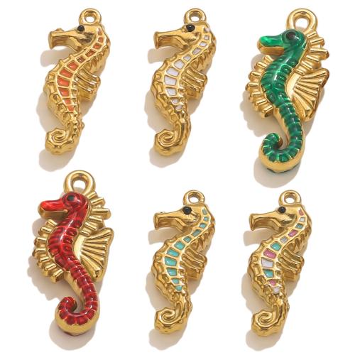 Acero inoxidable Colgantes Animal, acero inoxidable 304, Caballito de mar, chapado en oro de 18 K, Bricolaje & diferentes estilos para la opción & esmalte, más colores para la opción, 3PCs/Bolsa, Vendido por Bolsa