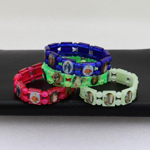 Plastic Bracelet, PVC Plastic, with Elastic Thread, fashion jewelry & Unisex & decal, more colors for choice, Length:18 cm, Sold By PC