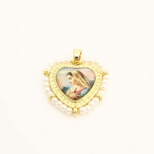 Brass Heart Pendants, with Plastic & Plastic Pearl, DIY, golden, Sold By PC