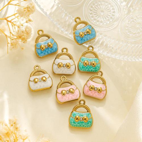 Stainless Steel Pendants, 304 Stainless Steel, with Plastic Pearl, gold color plated, DIY & enamel & with rhinestone, more colors for choice, 10PCs/Bag, Sold By Bag