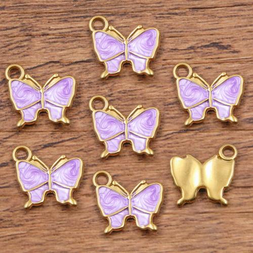 Stainless Steel Animal Pendants, 304 Stainless Steel, Butterfly, gold color plated, DIY & enamel, more colors for choice, Sold By PC