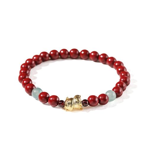 Gemstone Bracelets, Cinnabar, with Brass, fashion jewelry, more colors for choice, 6mm, Sold By PC