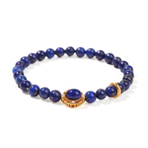 Gemstone Bracelets, Lapis Lazuli, with Plastic Pearl & Brass, Round, fashion jewelry, mixed colors, 6mm, Sold By PC
