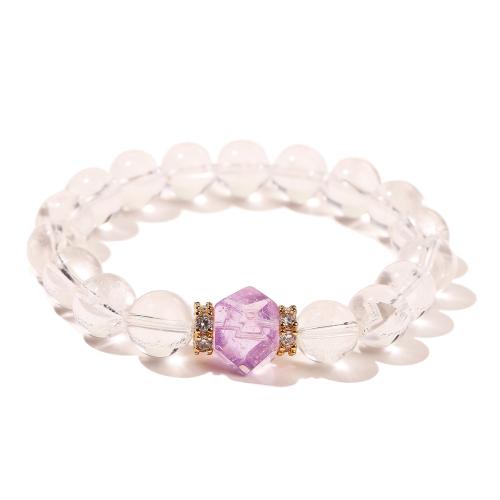 Quarz Armbänder, Klarer Quarz, mit Amethyst & Messing, Modeschmuck & Micro pave Zirkonia, gemischte Farben, 10mm, verkauft von PC