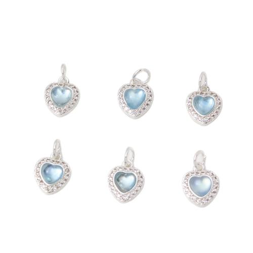 Cubic Zirconia Micro Pave Brass Pendant, with Aquamarine, Heart, plated, DIY & micro pave cubic zirconia, mixed colors, nickel, lead & cadmium free, 10x12mm, Sold By PC