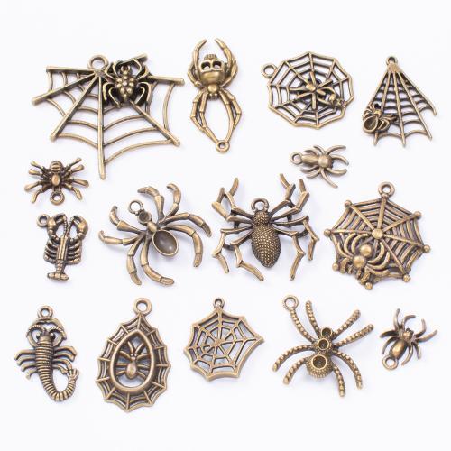 Tibetan Style Pendants, Spider, plated, mixed pattern & DIY, more colors for choice, pendant length 10-50mm, 100G/Bag, Sold By Bag
