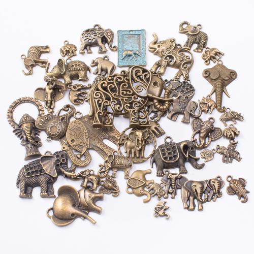 Tibetan Style Animal Pendants, Elephant, plated, mixed pattern & DIY & with rhinestone, more colors for choice, pendant length 10-60mm, 100G/Bag, Sold By Bag