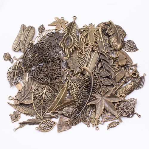 Tibetan Style Pendants, Leaf, plated, mixed pattern & DIY, more colors for choice, pendant length 20-150mm, 100G/Bag, Sold By Bag